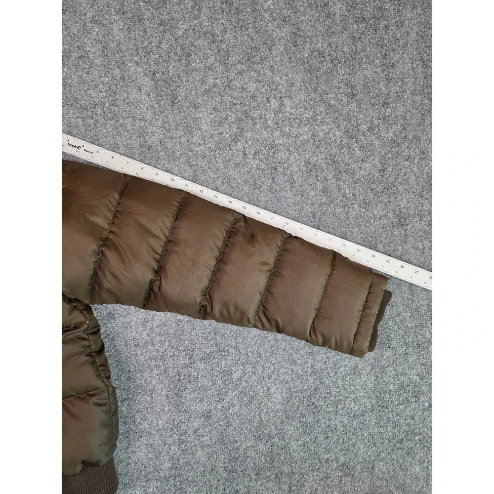 Ralph Lauren Polo Jeans Puffer Jacket Womens L Brown Down Faux Fur Hood Bomber‎